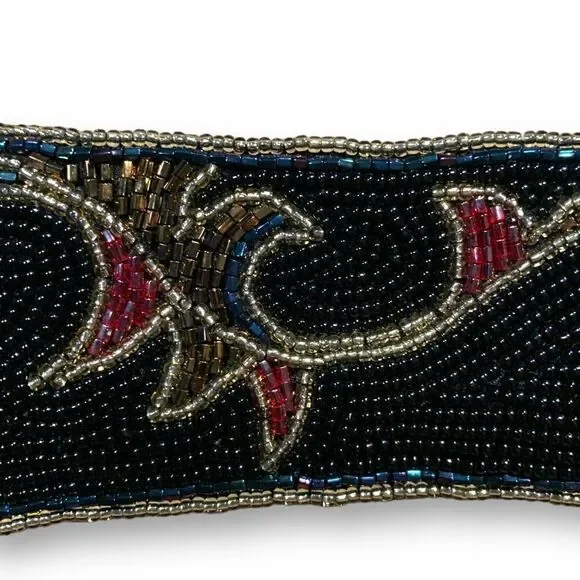 Vintage La Regale Belt Wide Black Multicolor Metallic Beaded Handmade Statement - Picture 4 of 14